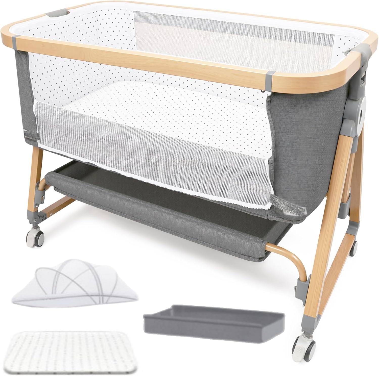 Baby Bassinet Bedside Sleeper with Adjustable Height & Storage