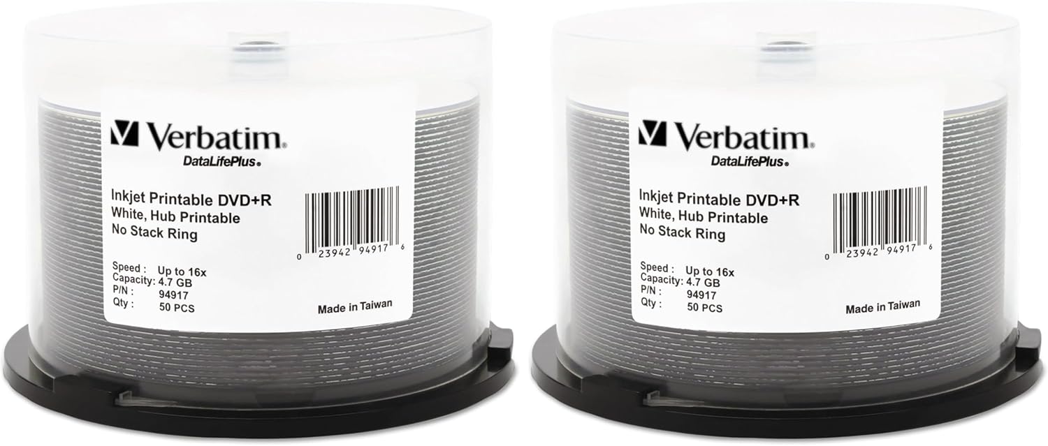 Verbatim DVD+R 4.7GB 16X DataLifePlus Inkjet Printable Discs