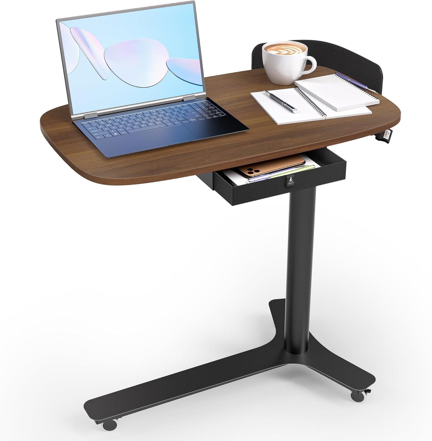 Rolling Adjustable Height Desk with Drawer and Wheels for Home