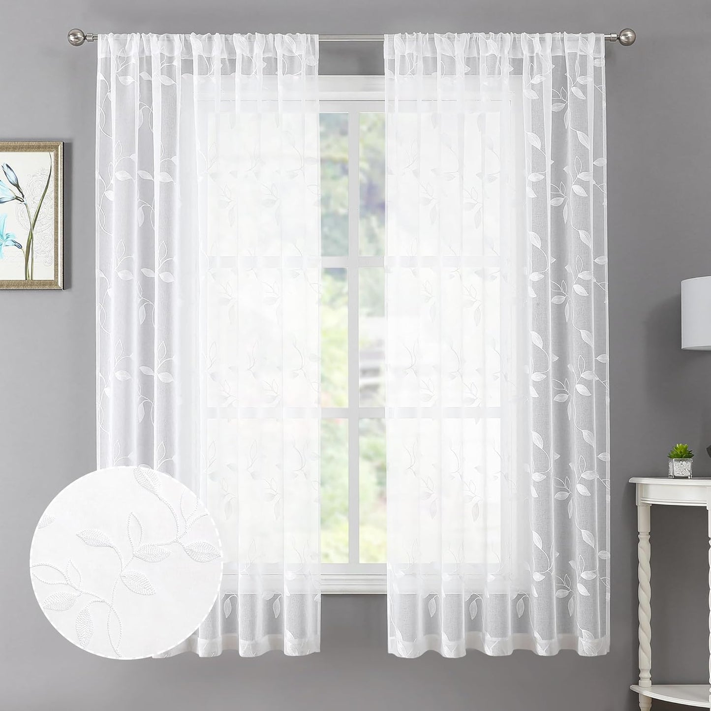 Tollpiz White Leaf Sheer Curtains - Botanical Elegance for Your Home