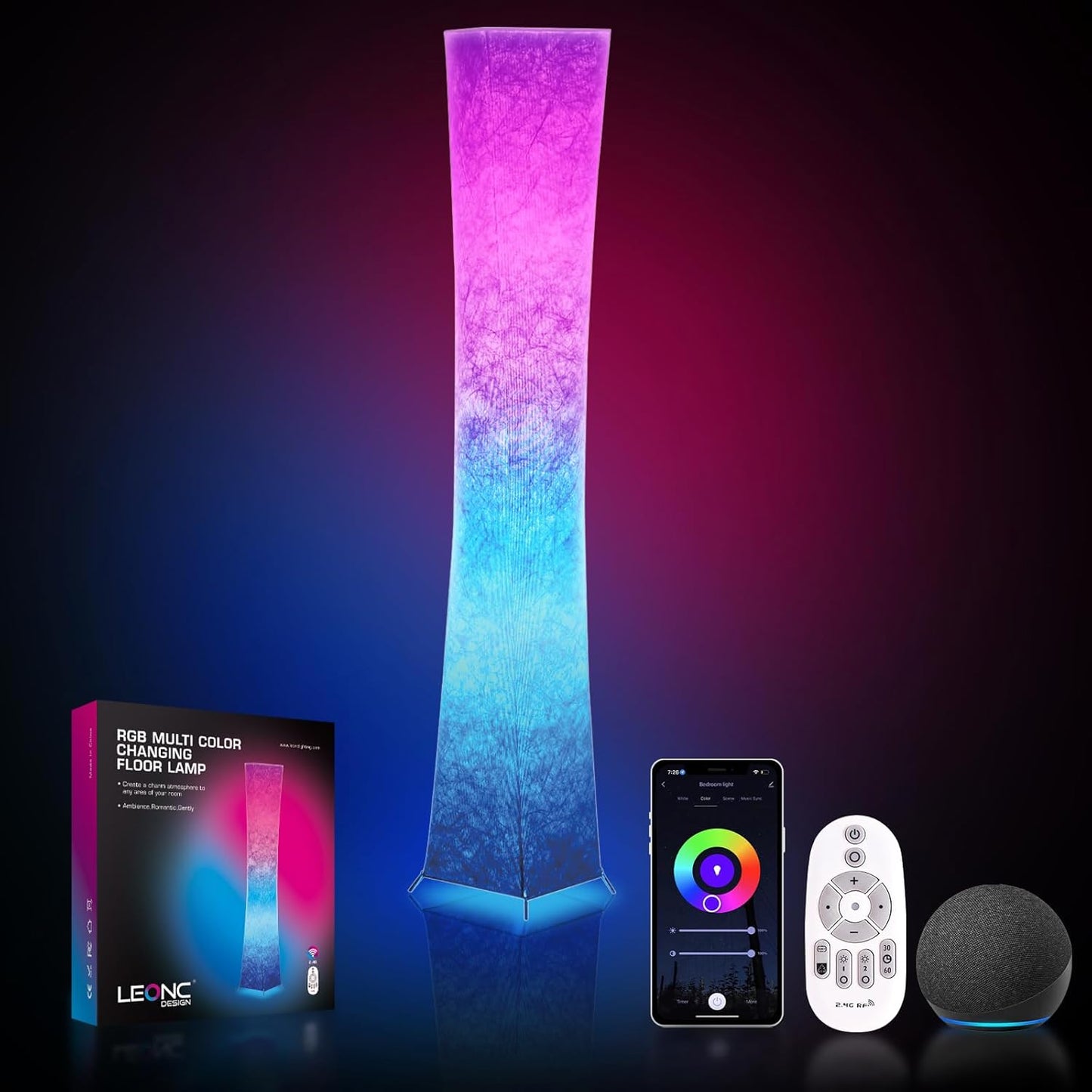 LEONC Smart Floor Lamp with Remote and 16 Million Colors