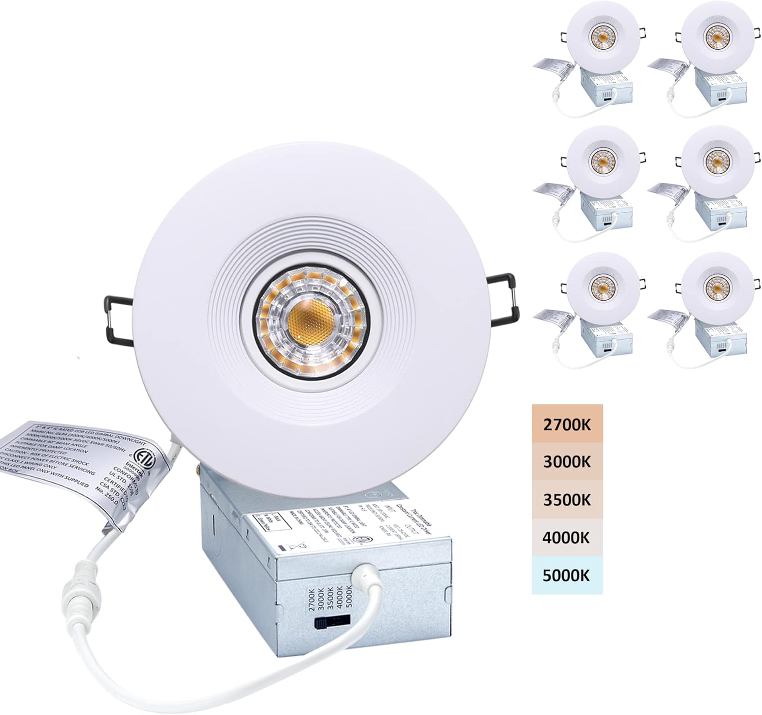 Premium Canless Recessed Gimbal Downlight with 5 CCT Options