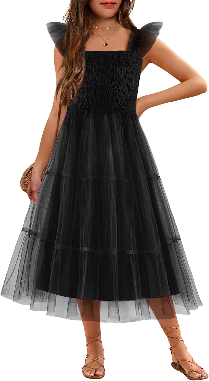Arshiner Tween Girls Dress with Ruffle Sleeves and Tulle Skirt