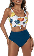 ZAFUL Women's High Waisted Bikini Scoop Neck Two Piece - Tummy Control
