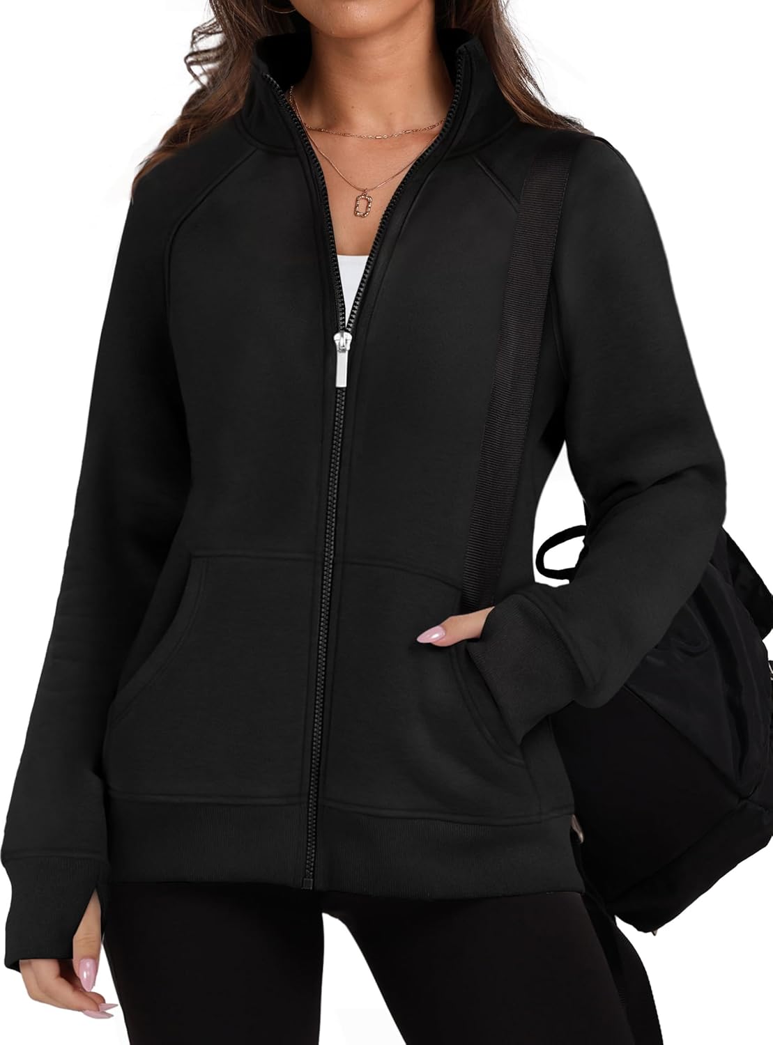 OFEEFAN Women's Full Zip Up Sweatshirt Oversized Fleece Jacket