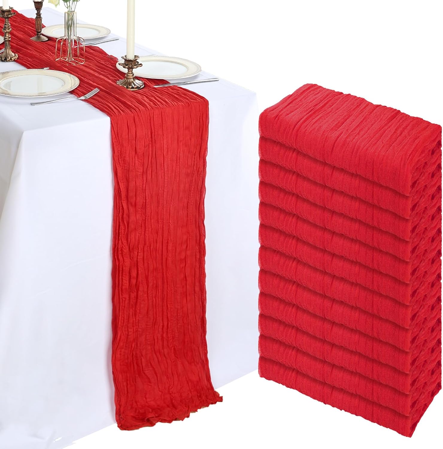 10FT Red Cheesecloth Table Runner for Weddings and Events