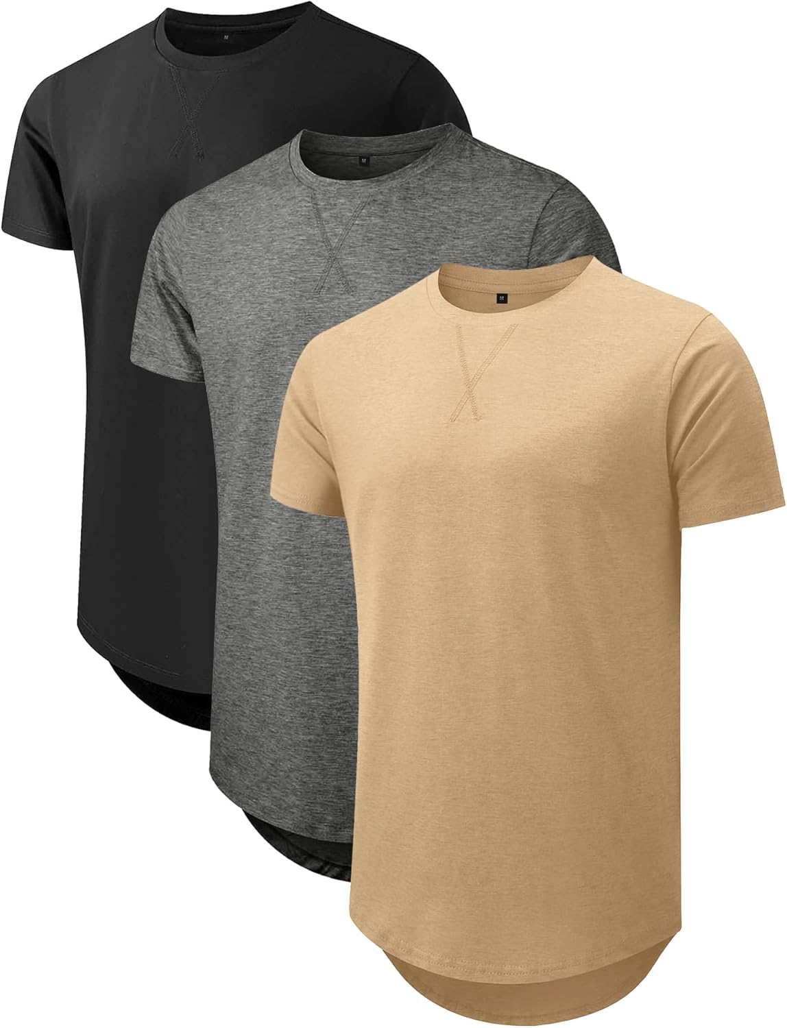 Comdecevis Mens Longline Crewneck T-Shirts for Hipster Style