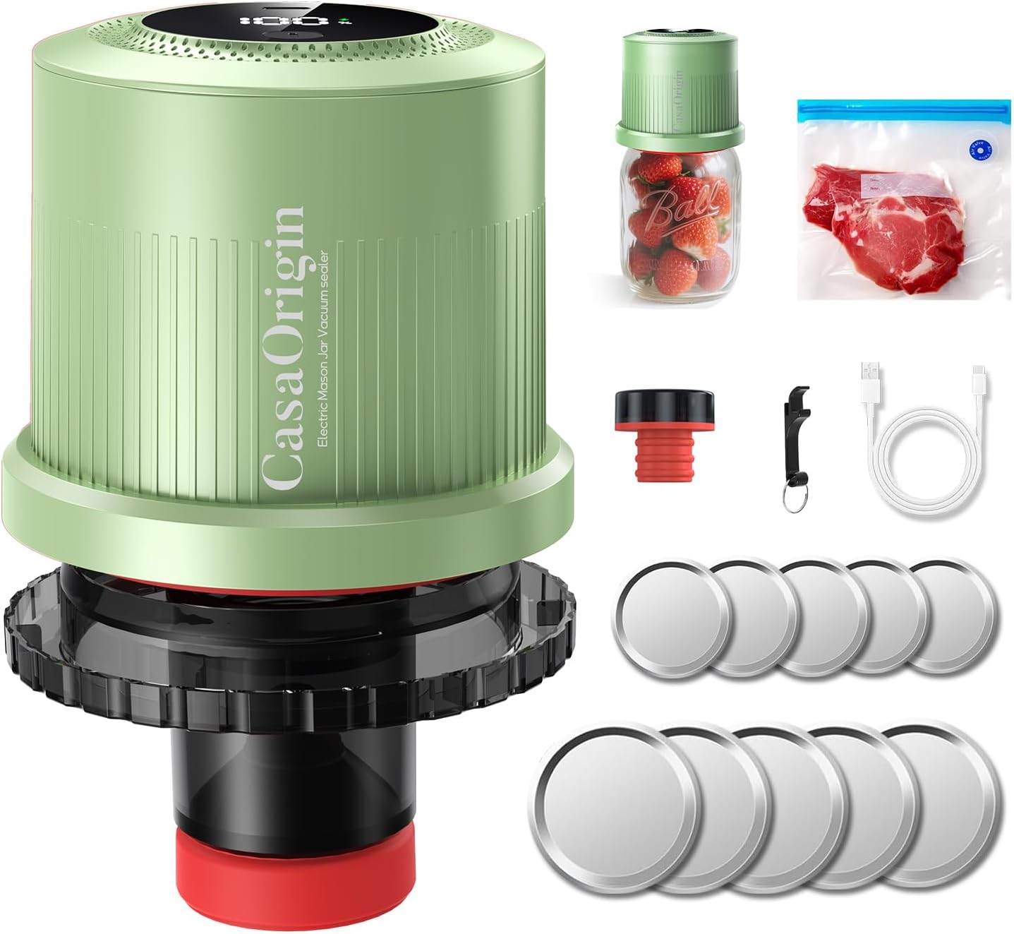 Electric Mason Jar Vacuum Sealer Kit for Food Storage & Canning