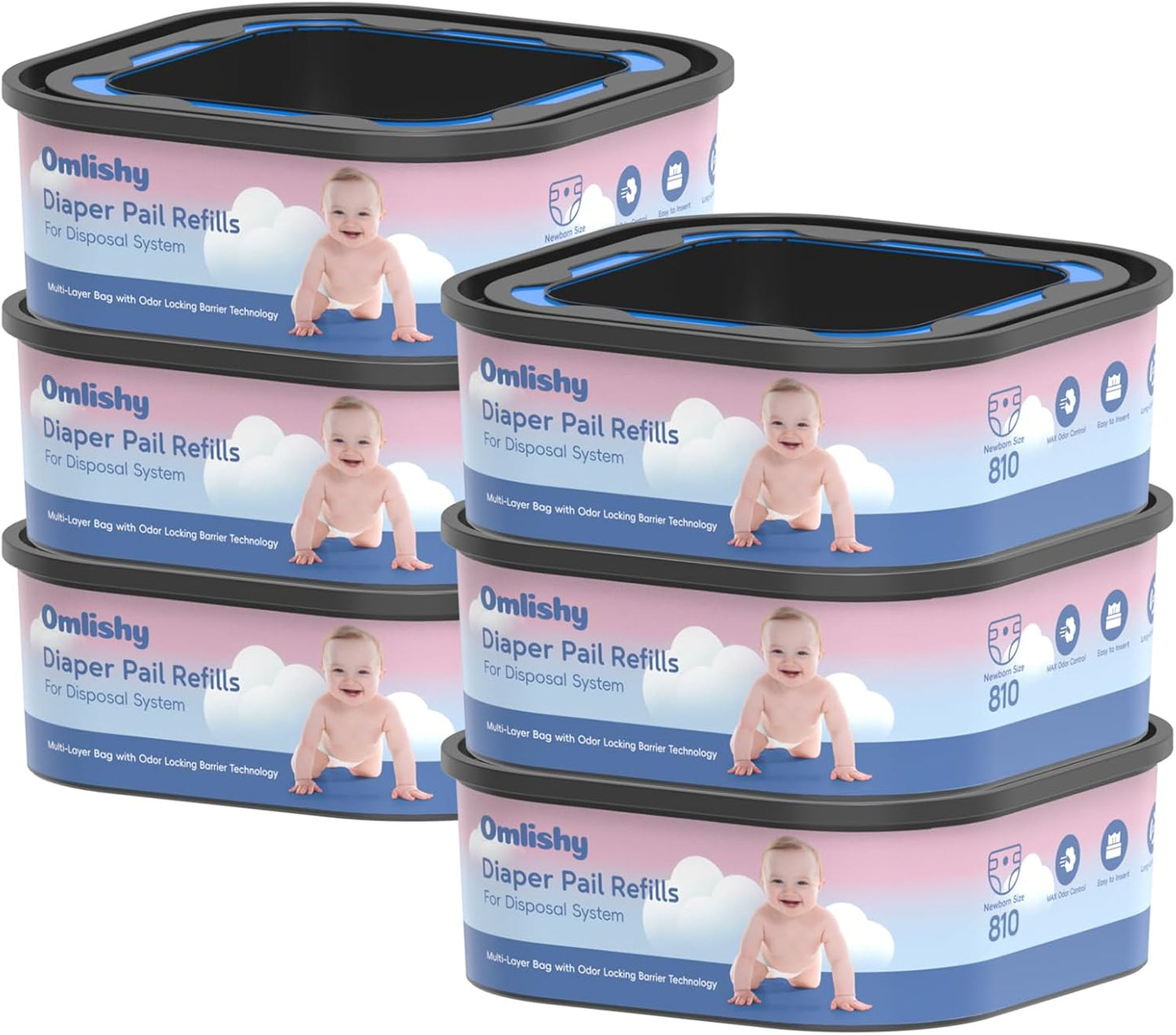 Jumbo Square Diaper Bag Refills for Genie Compact Pails - 6 Pack