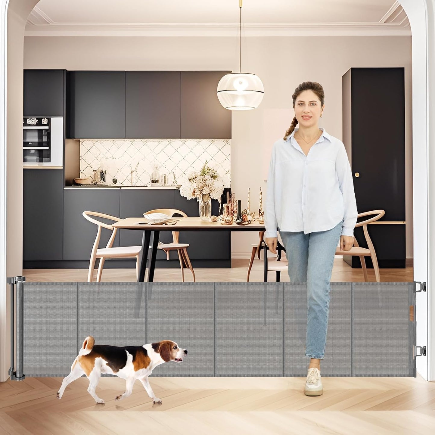 24 Inch Tall Retractable Dog Gate for Indoor and Outdoor Use