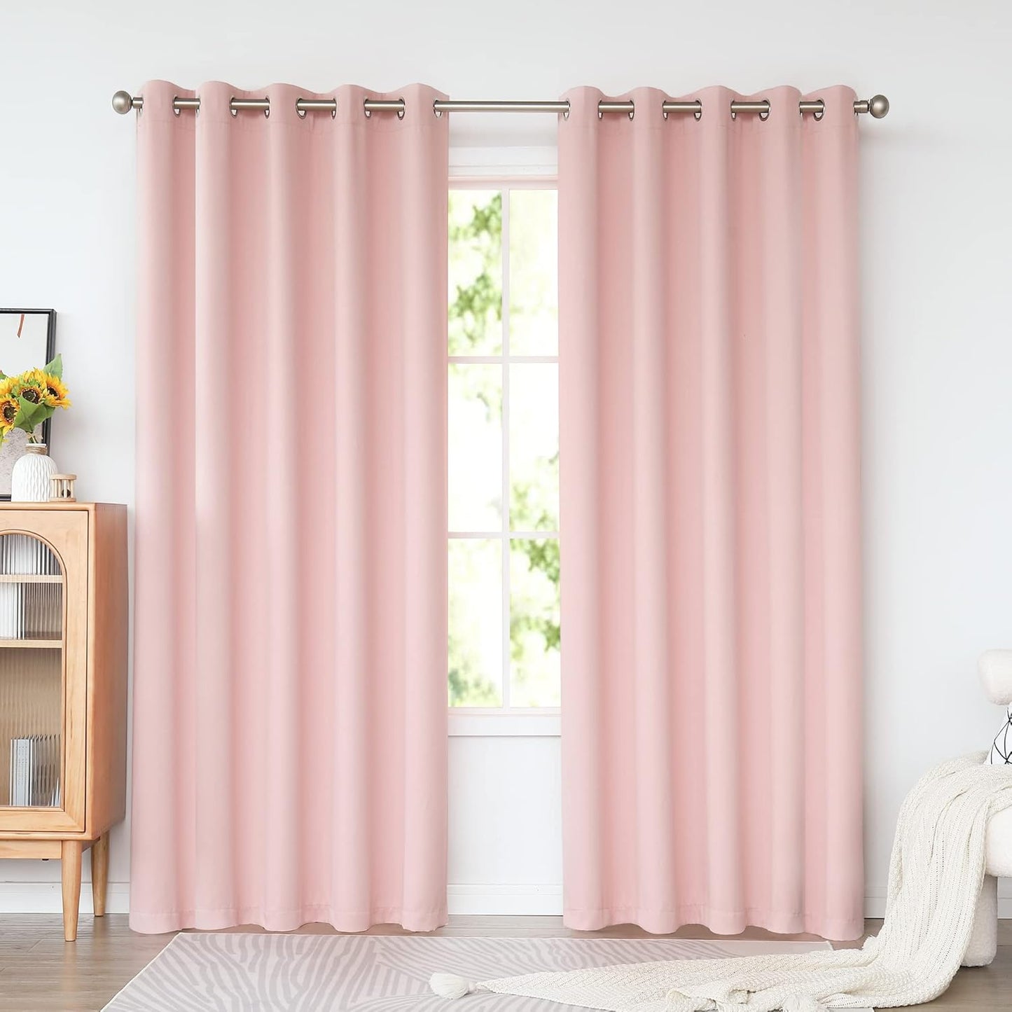 KEQIAOSUOCAI Baby Pink Curtains for Girls Bedroom 72W x 84L