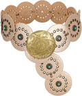 Western PU Leather Belt for Women with Large Concho Buckle - Wide Boho