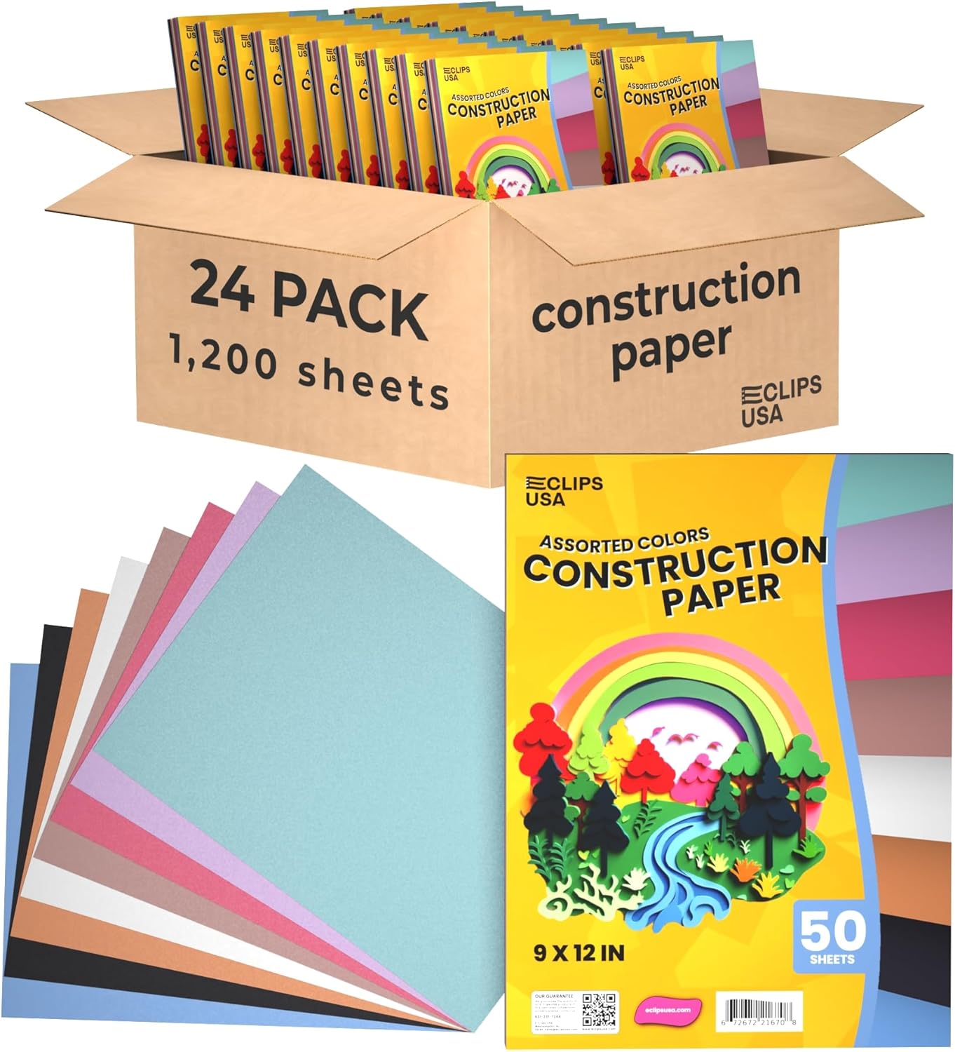 Multicolor Construction Paper Bulk for Kids - 1200 Sheets