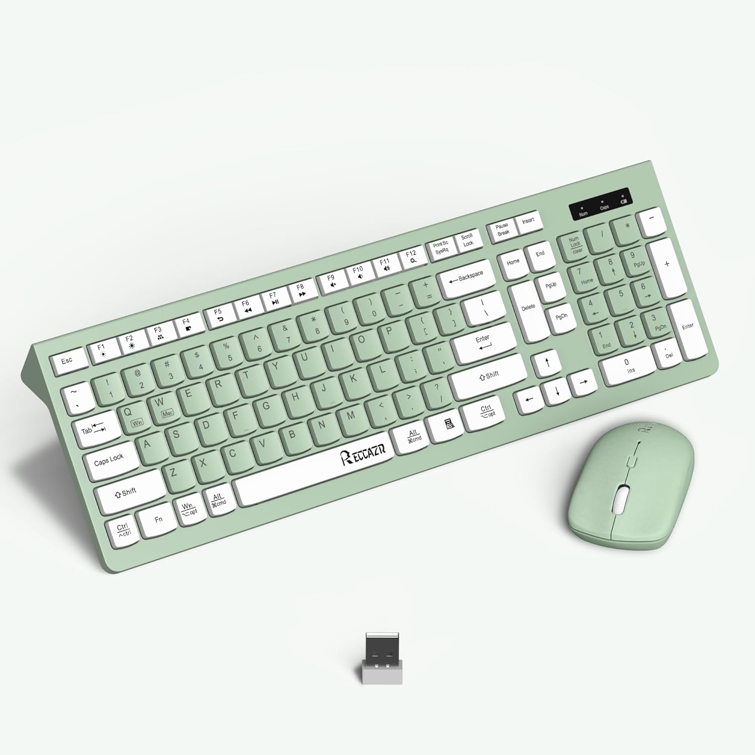 RECCAZR Avocado Green Wireless Keyboard & Mouse - Full-Size, 2.4GHz, PC/Laptop