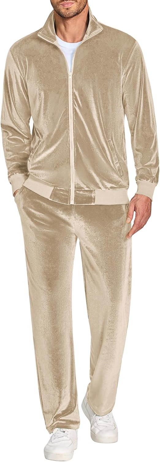 COOFANDY Mens 2 Piece Velour Tracksuit for Stylish Comfort