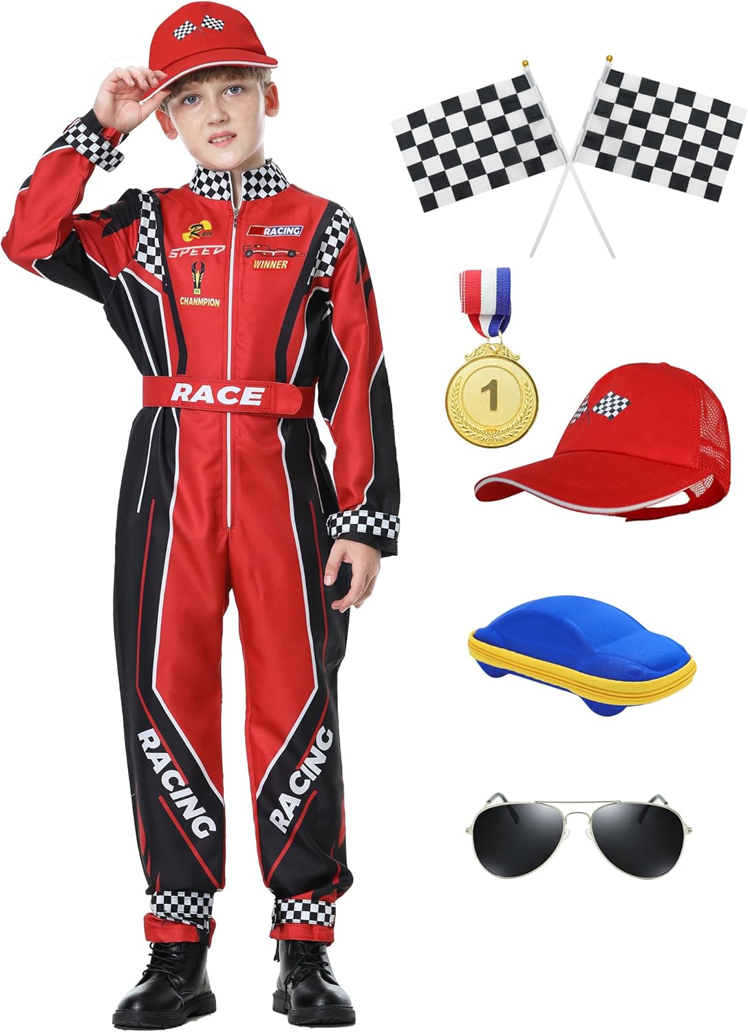 Race Car Driver Costume for Boys with Cap and Accessories