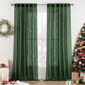 Emerald Green Linen Curtains 84 in Length - Semi Sheer Privacy Panels
