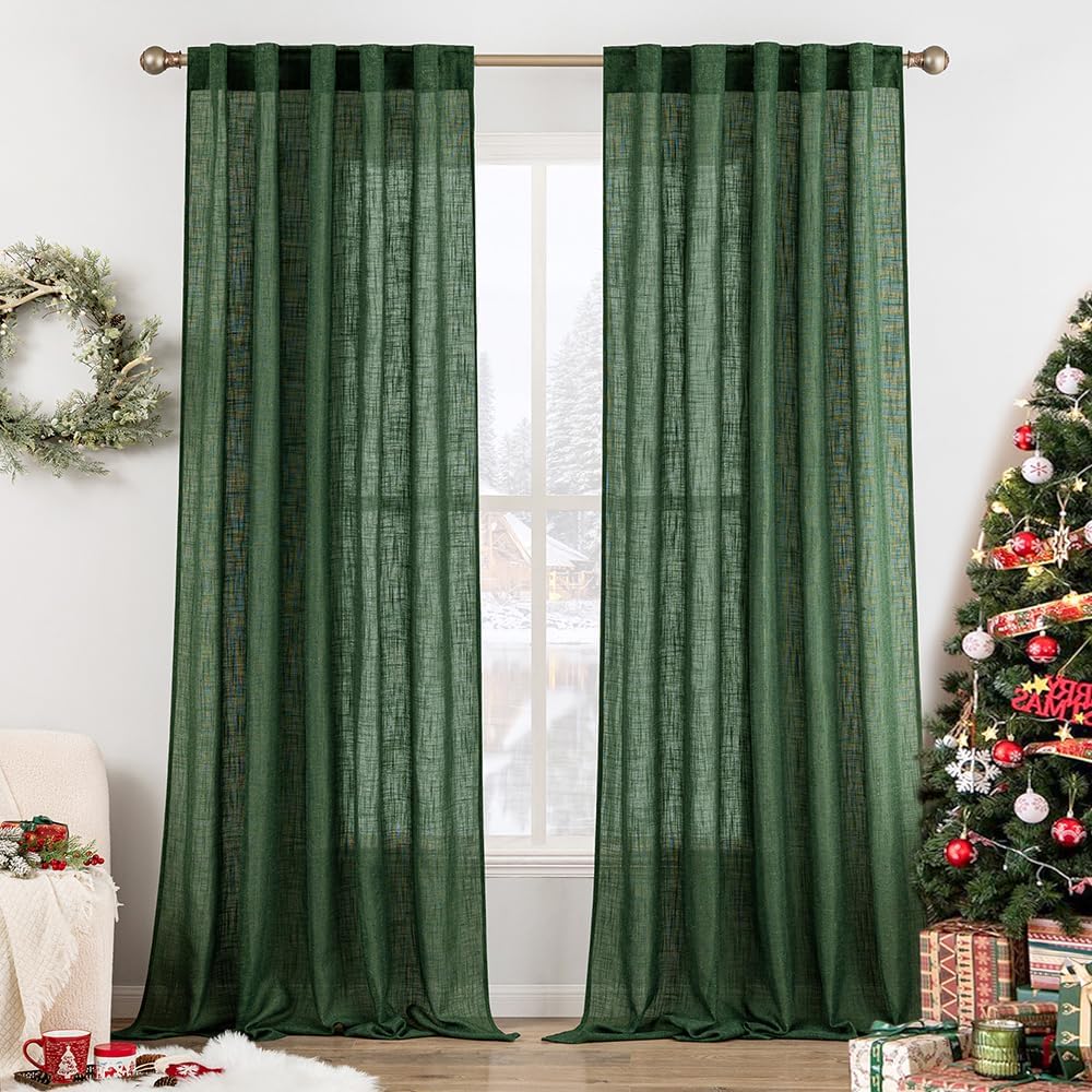 MIULEE Emerald Green Linen Curtains for Stylish Home Decor