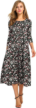 HOTOUCH Women's 3/4 Sleeve A-line Flare Midi Dress (Style K7XX)