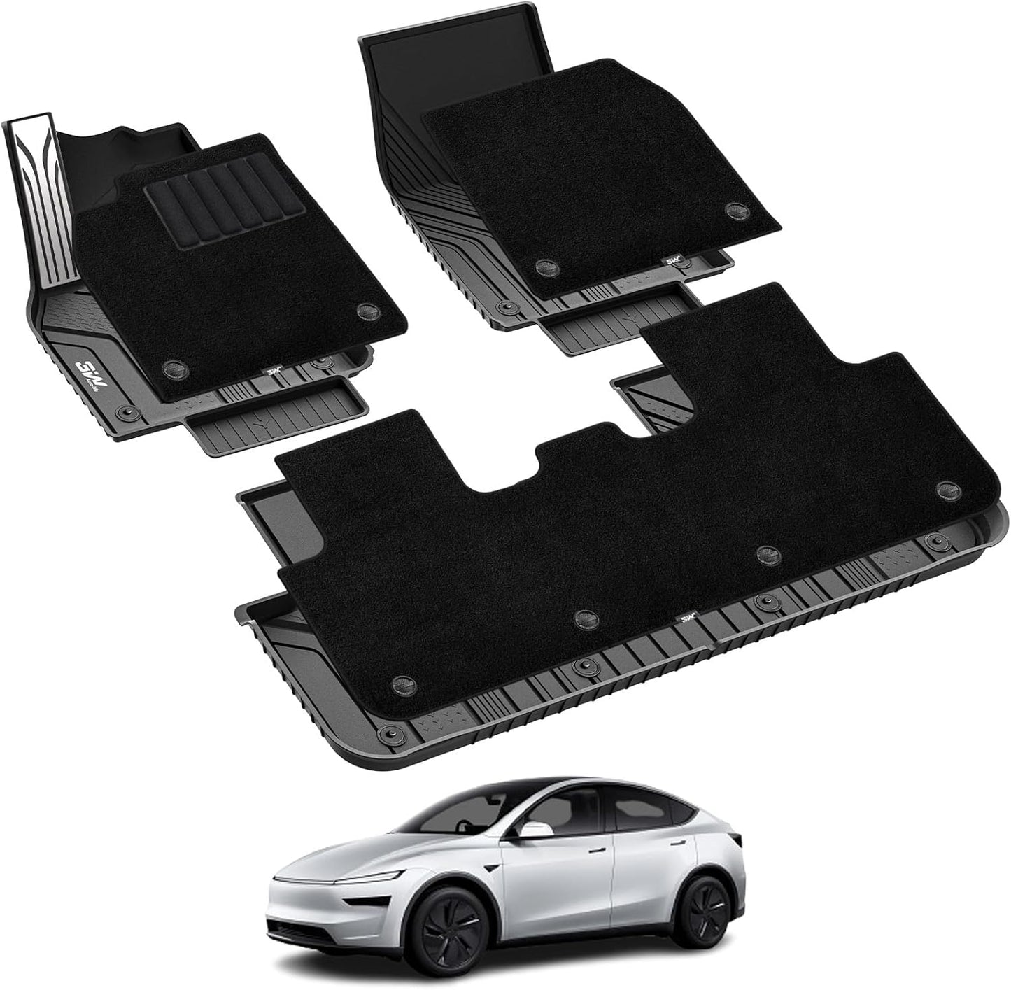 3W Tesla Model Y Juniper Floor Mats - All Weather TPE Liners