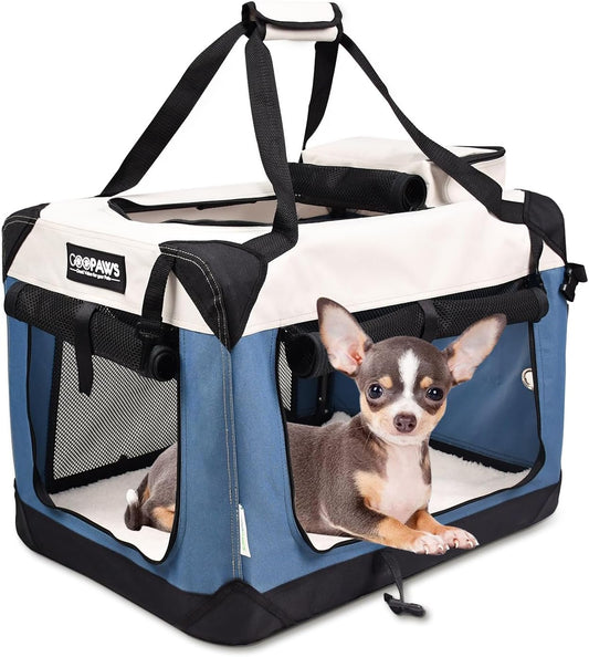 JESPET Soft Dog Crate for Travel with Fleece Mat and Straps