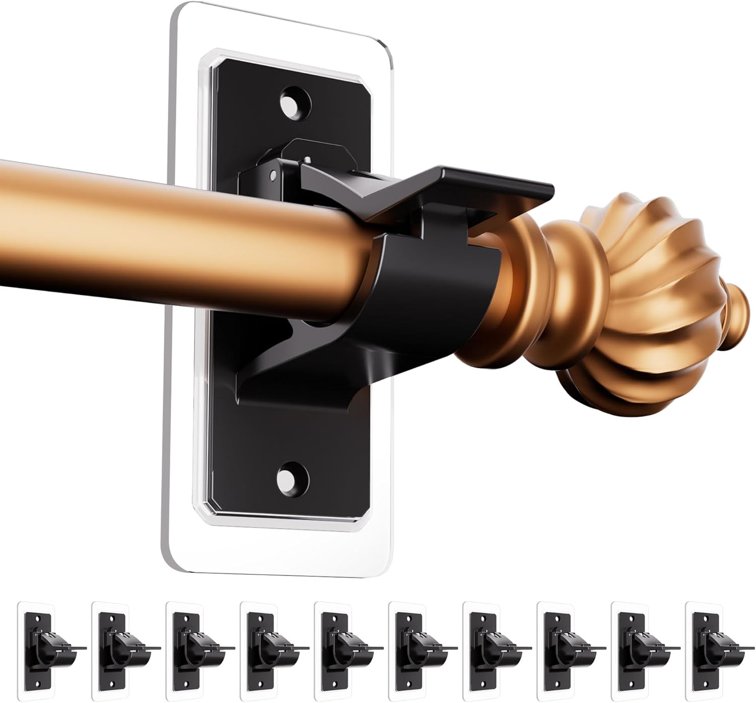 Zero-Drill Curtain Rod Brackets, 10 Self-Adhesive Hooks, No Damage Install