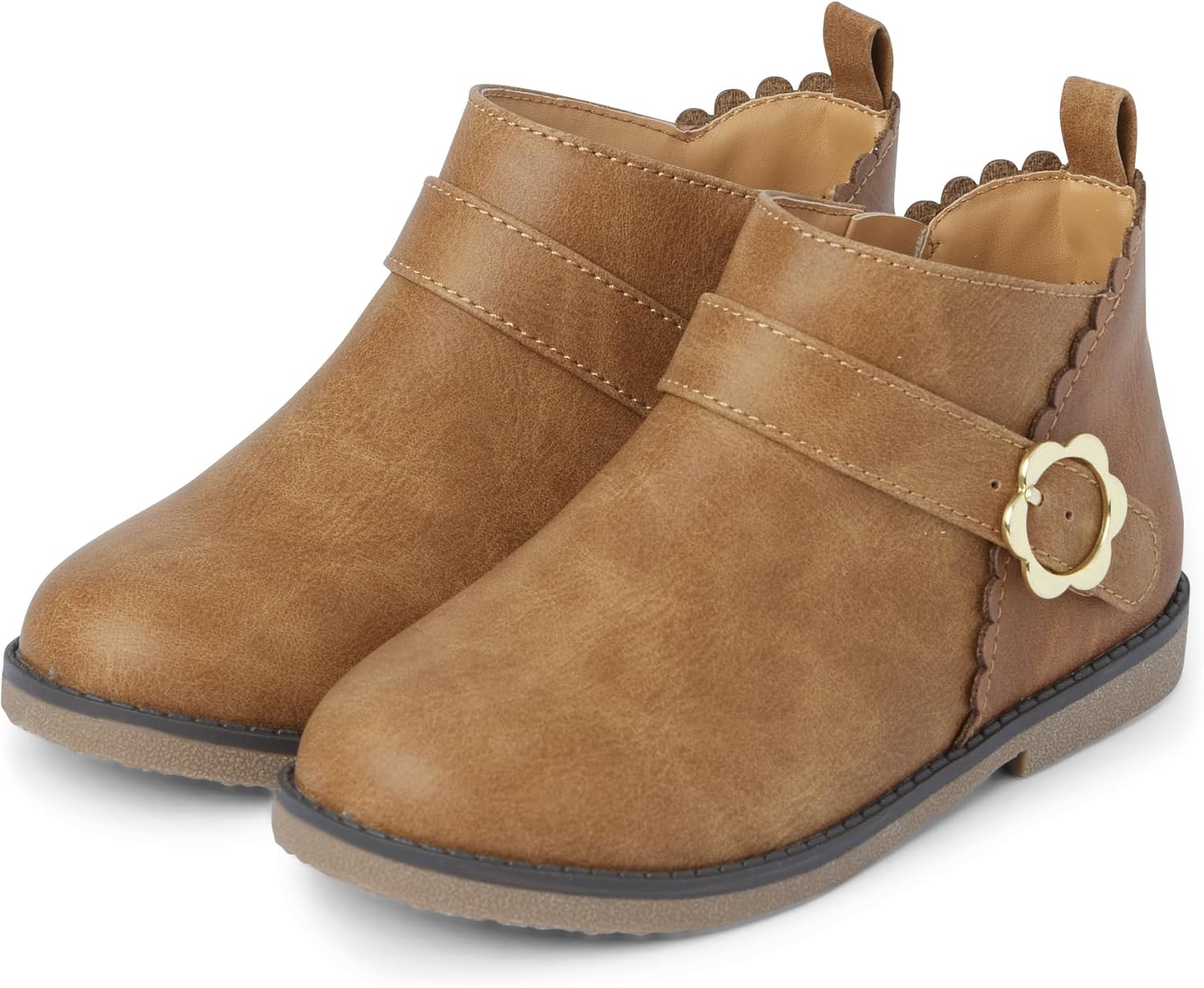 Gymboree Girls Faux Leather Booties with Flower Buckle Detail
