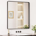 Black Bathroom Mirror Rounded Rectangle 32 x 36 in - Modern Farmhouse