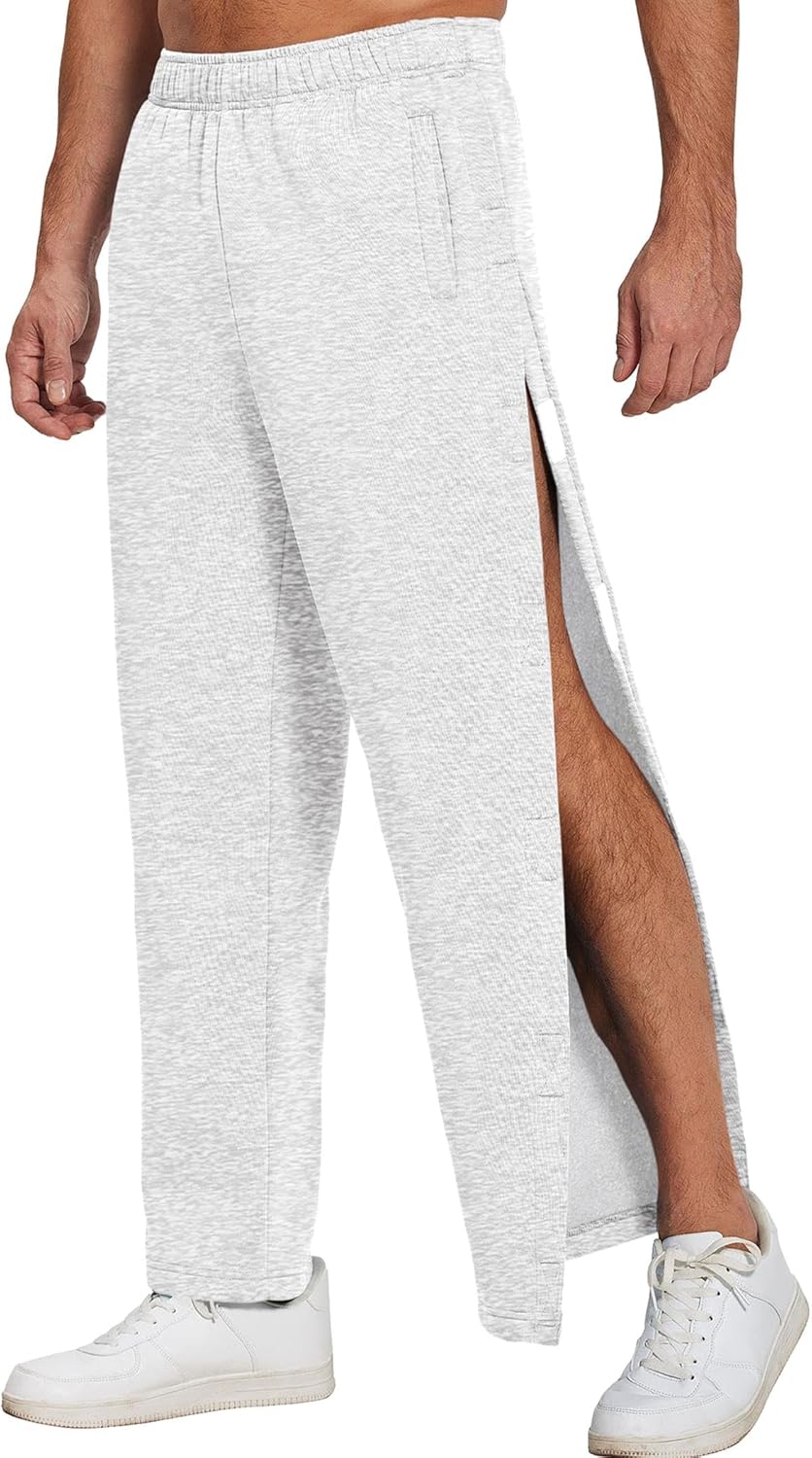 Deyeek Mens Fleece Tear Away Pants for Post Surgery Recovery
