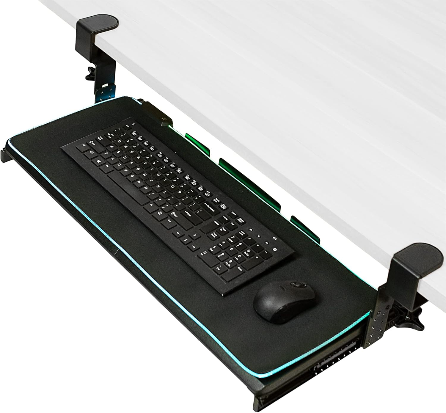 VIVO Height Adjustable Keyboard Tray with RGB Mouse Pad - Maximize Workspace Comfort!
