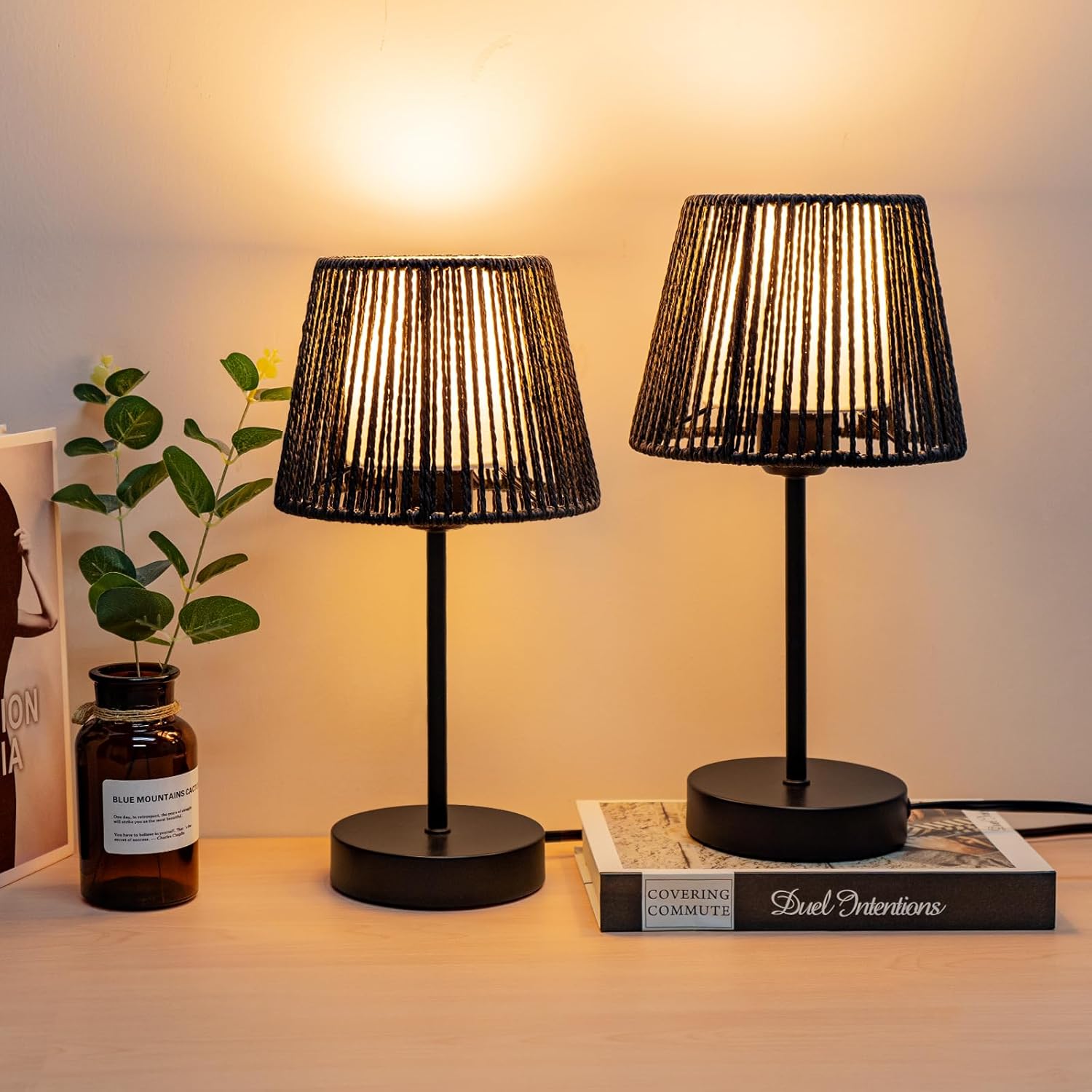 Touch Boho Lamp Dimmable 3-Way Bedside Table Lamp Set of 2