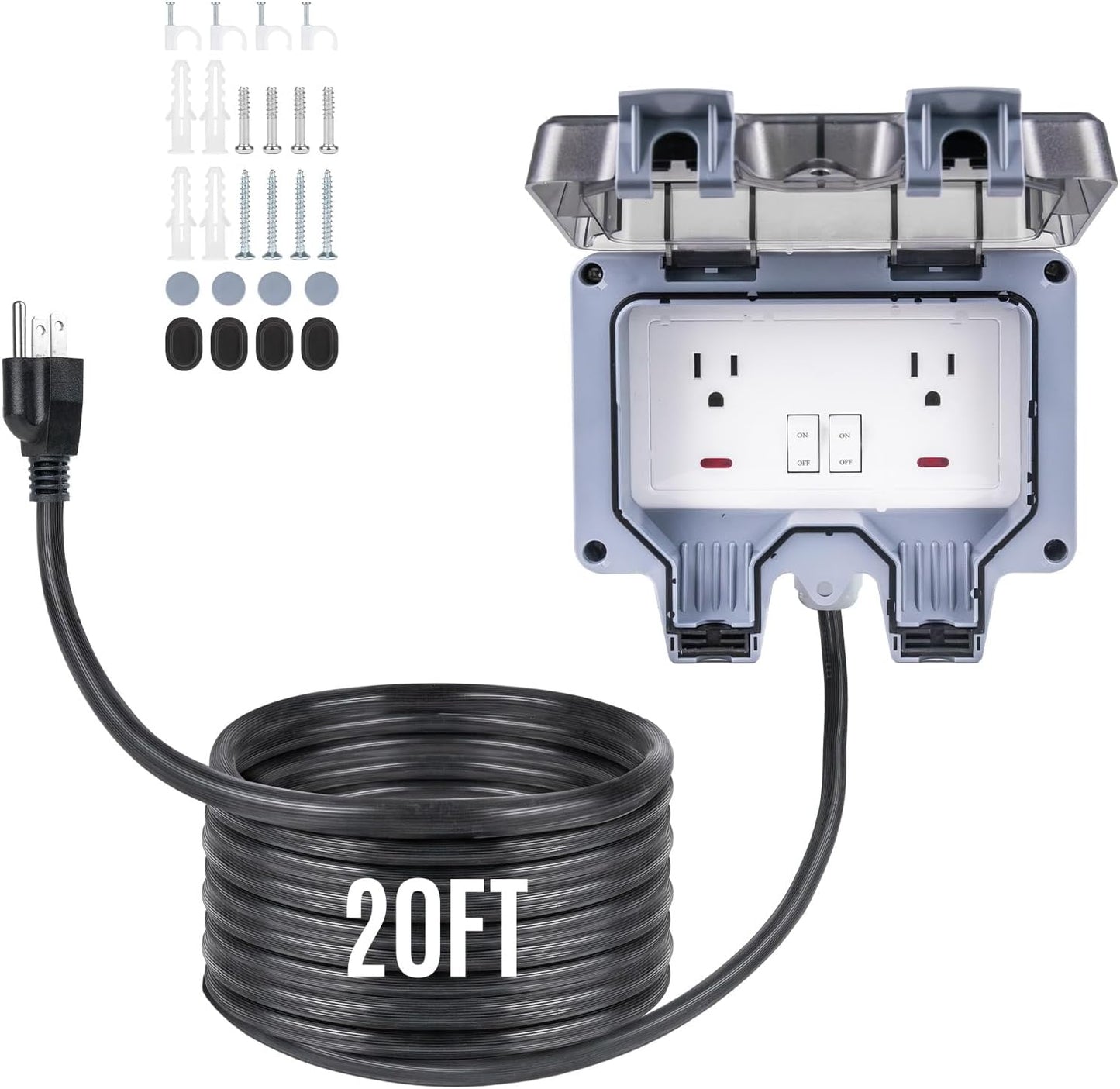 Outdoor Power Outlet 15A 110V with 20FT Extension Cord