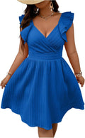 Floerns Plus Size Wrap Front Sweetheart Ruffle Cap Sleeve Dress