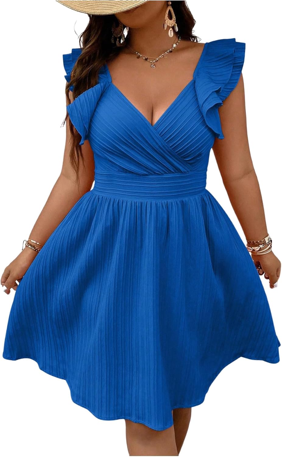 Floerns Women's Plus Size Wrap Front Sweetheart Neck Dress