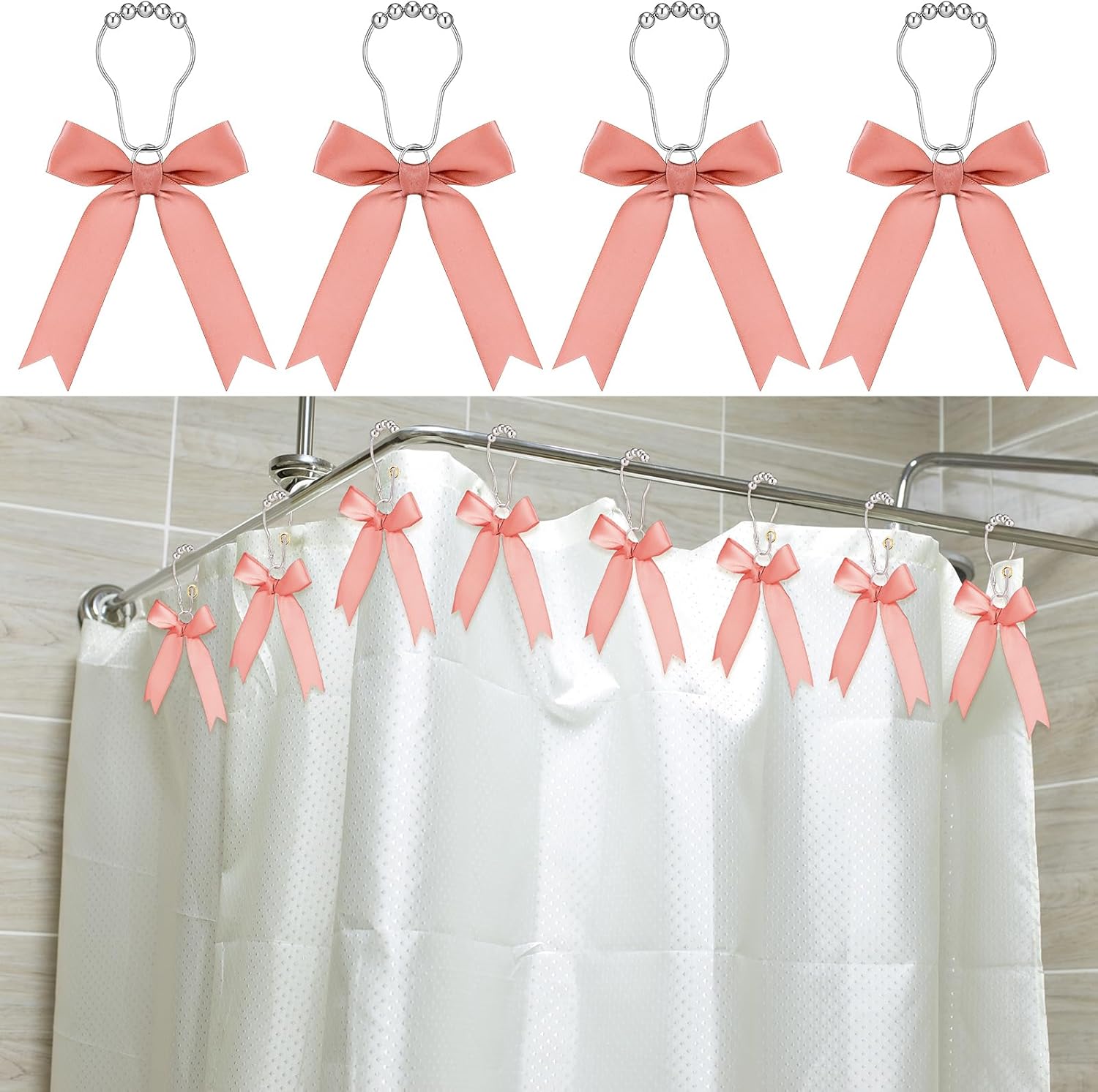 Cute Pink Bow Shower Curtain Hooks - Nursery Art Essential!
