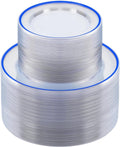 Blue and Clear Plastic Plates Set 200pcs - Elegant Party Plates