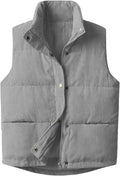 Womens Corduroy Puffer Vest Stand Collar Zip Snap Button Sleeveless
