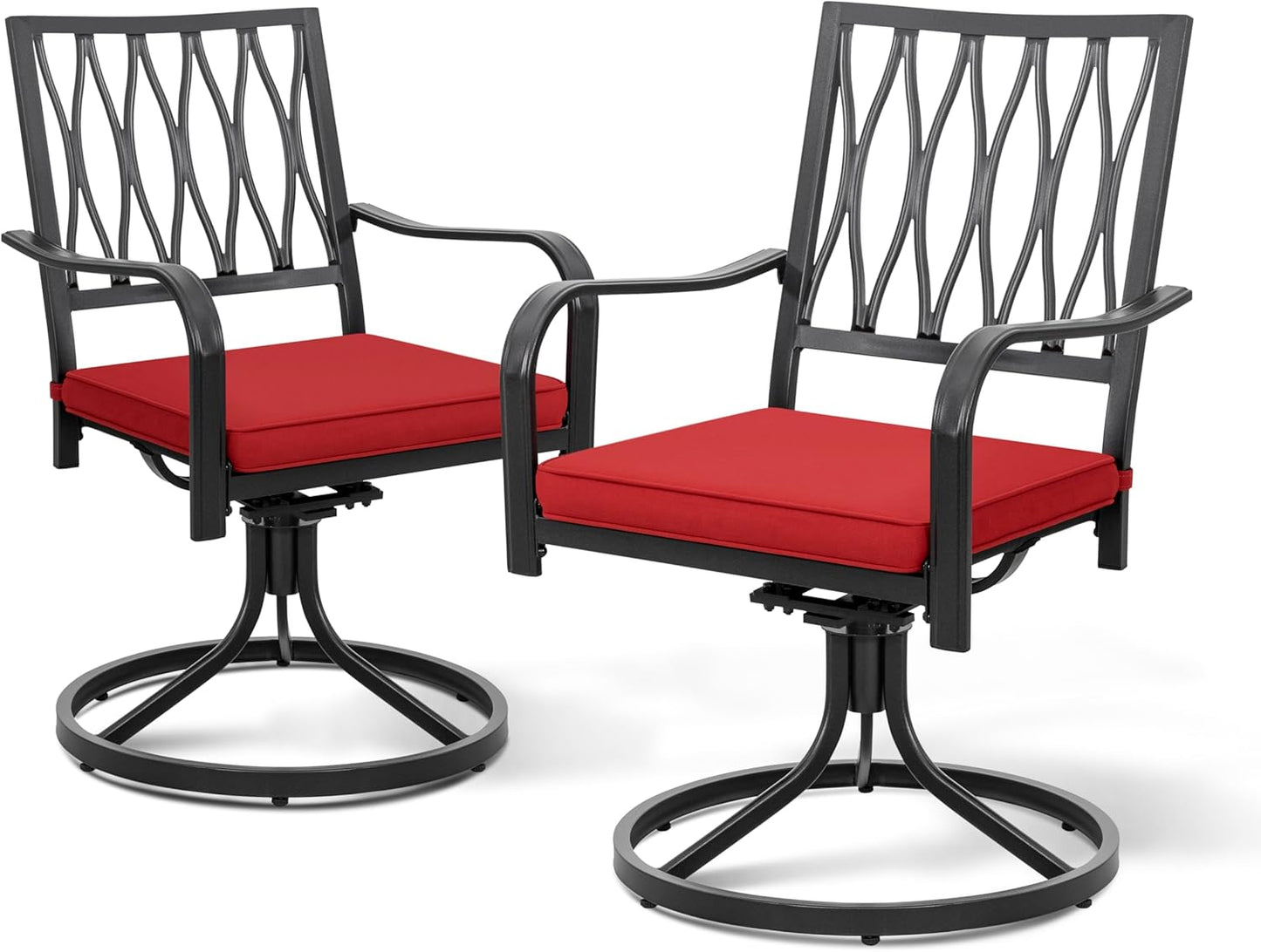 NUU GARDEN Patio Dining Chairs Set of 2 with Red Cushions