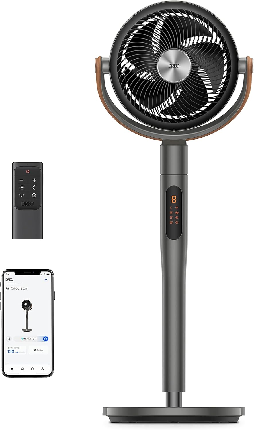 TurboPoly Smart Floor Fan with Remote and 8 Speeds for Comfort