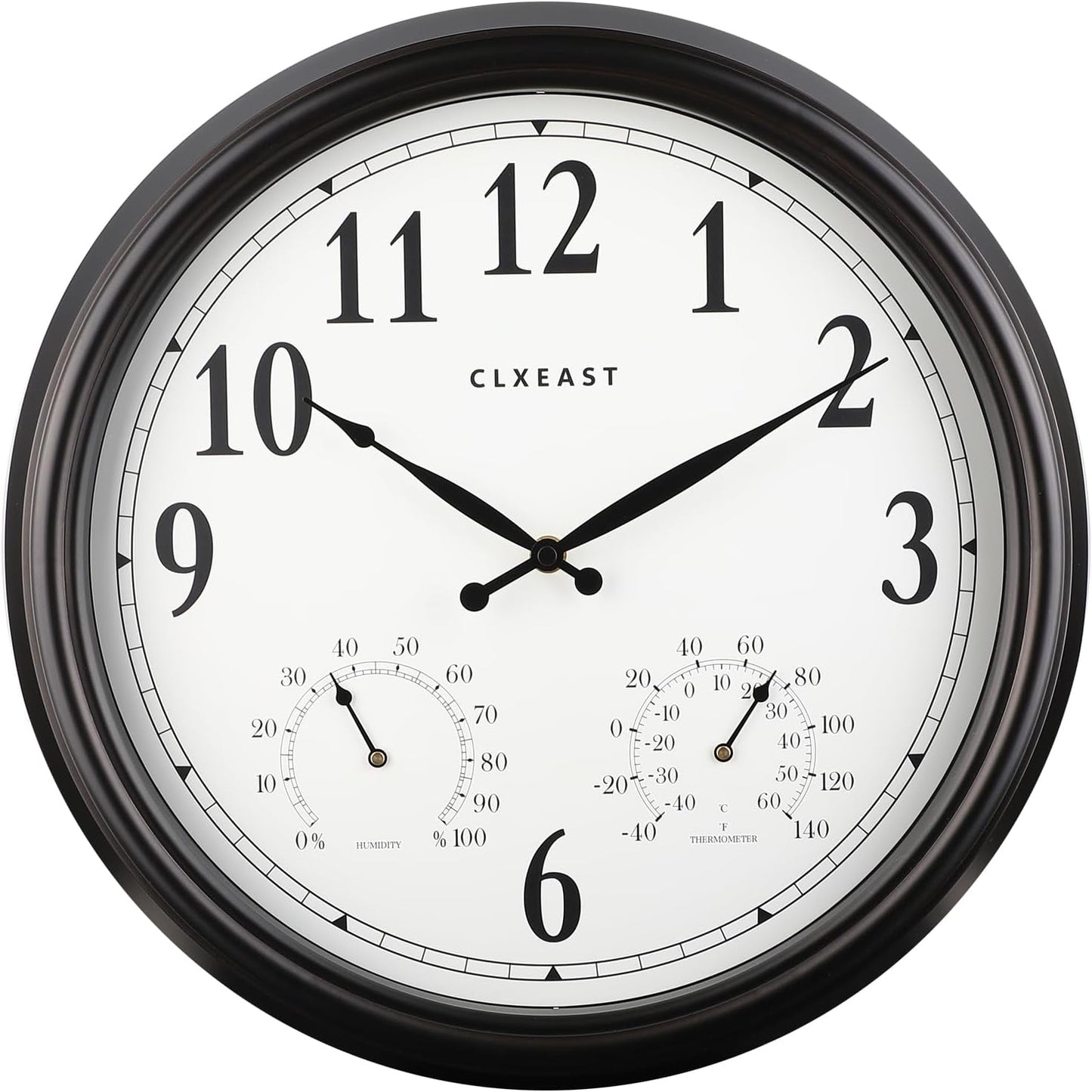CLXEAST 16 Inch Waterproof Indoor Outdoor Clock with Humidity