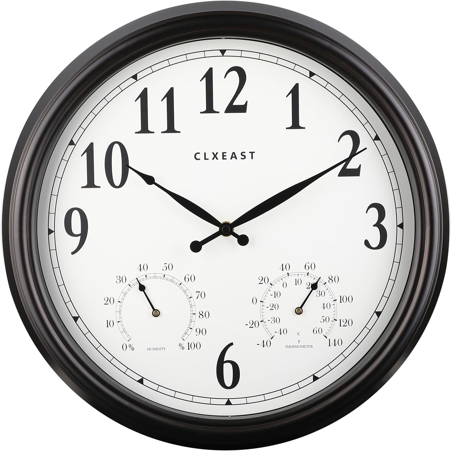 CLXEAST 16 Inch Waterproof Indoor Outdoor Clock with Humidity