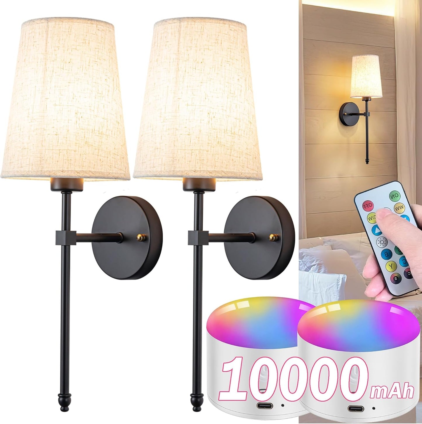 Battery Operated Wall Sconce Set of Two with Remote Control