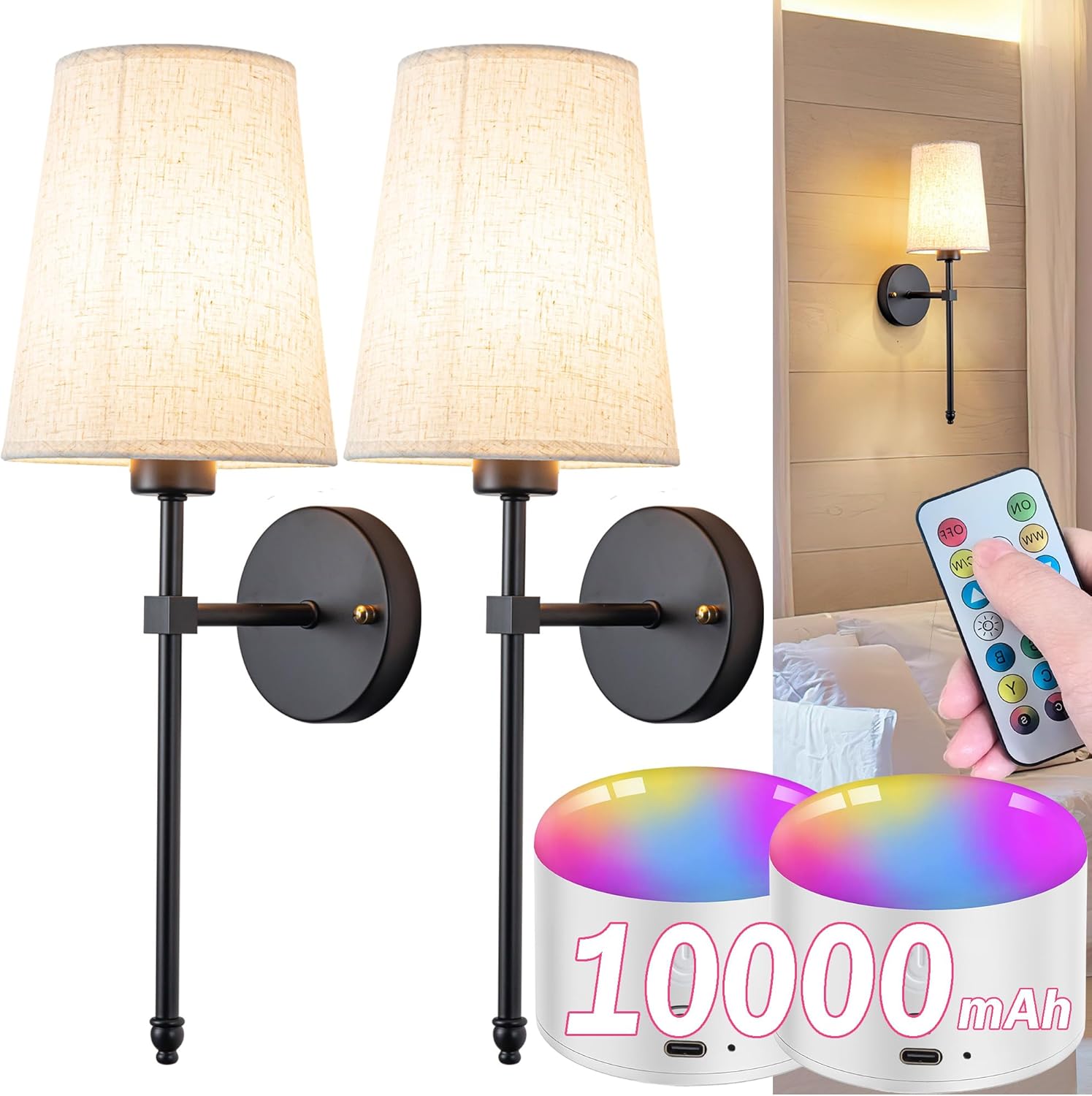 Battery Operated Wall Sconce Set of Two with Remote Control