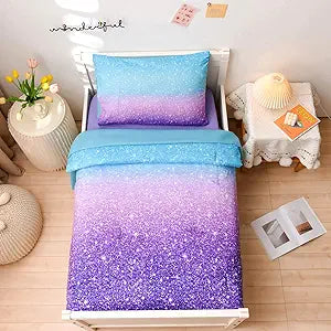 NTBED Toddler Bedding Set with Blue Purple Glitter Design