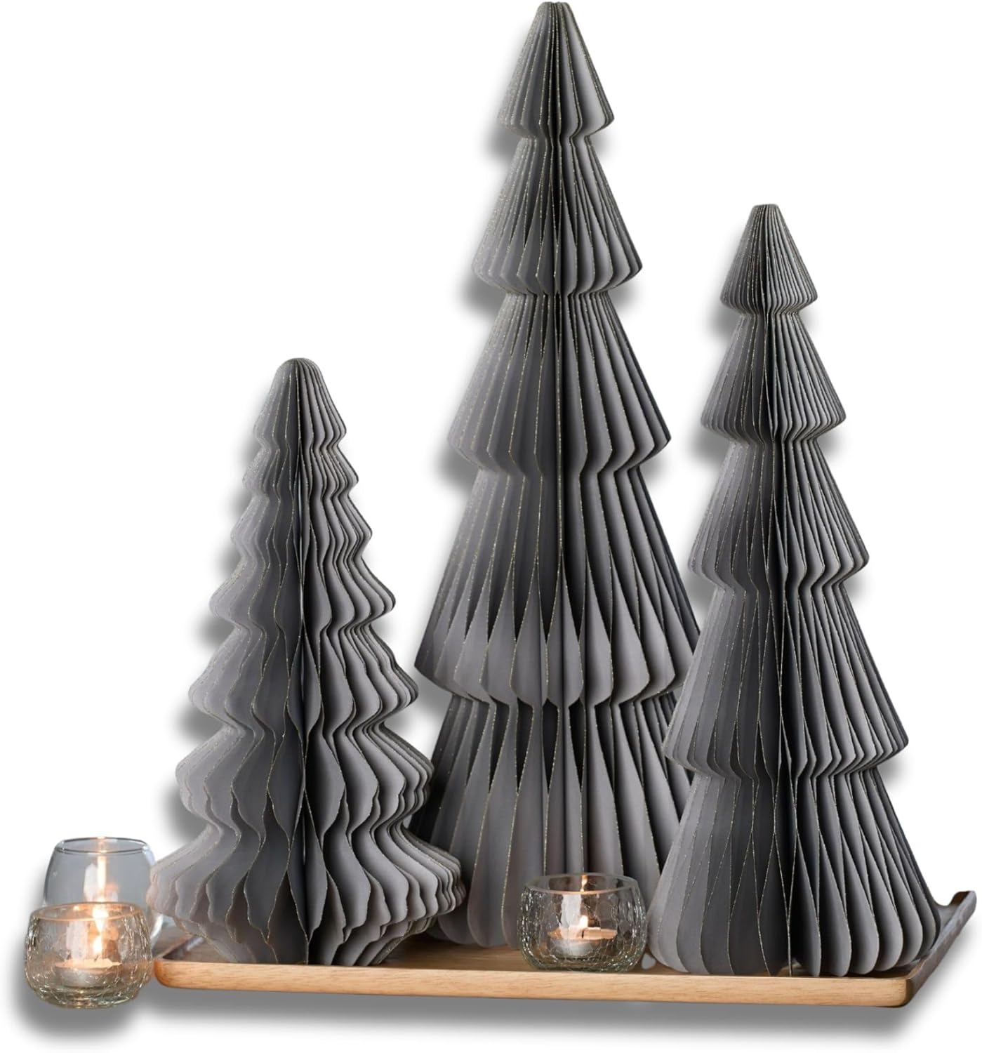 Honeycomb Paper Trees Set of 3 for Winter Mantel Decor
