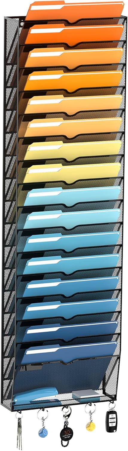 17-Tier Wall File Holder Organizer for Office and Home Use