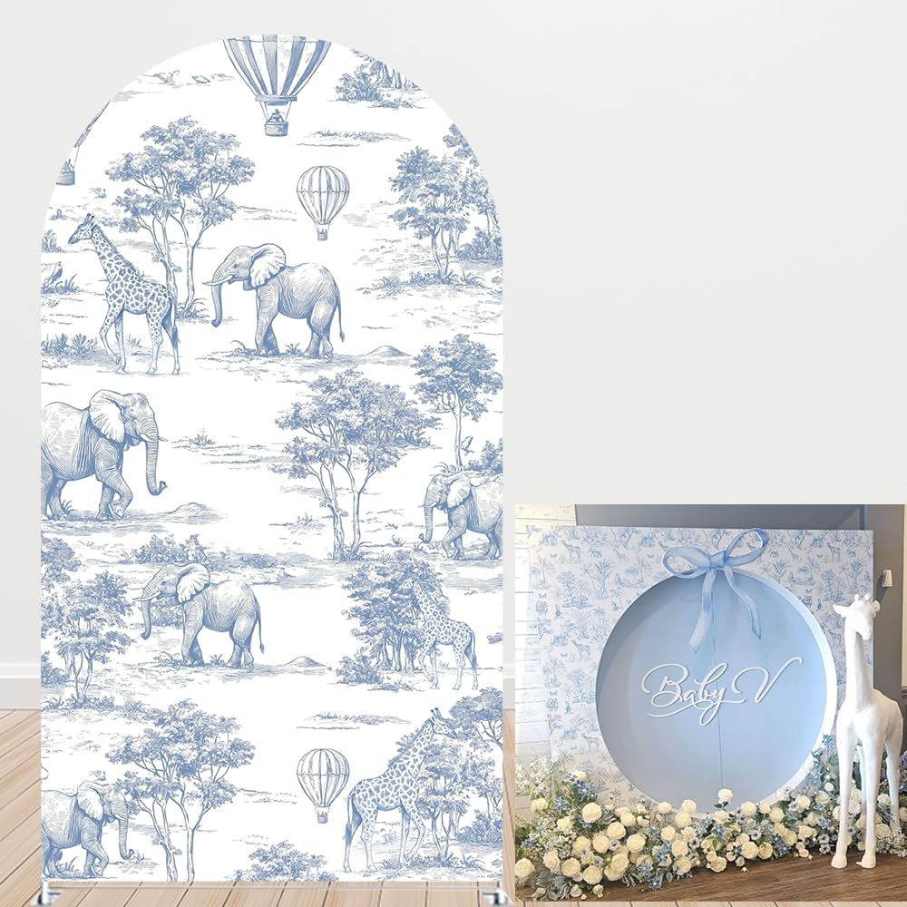 Blue Safari Arch Backdrop Cover for Boy Baby Shower Events