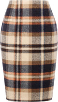 Plaid Skirt Knee Length Pencil Wool Skirt with Slit - Tailored Fit