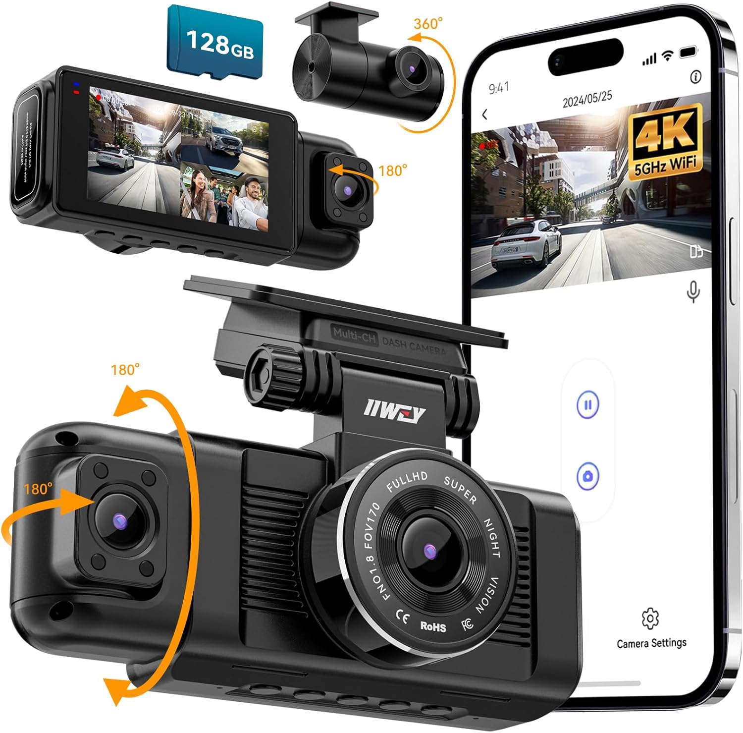 IIWEY N7 3CH Dash Cam: 24/7 Recording & Night Vision