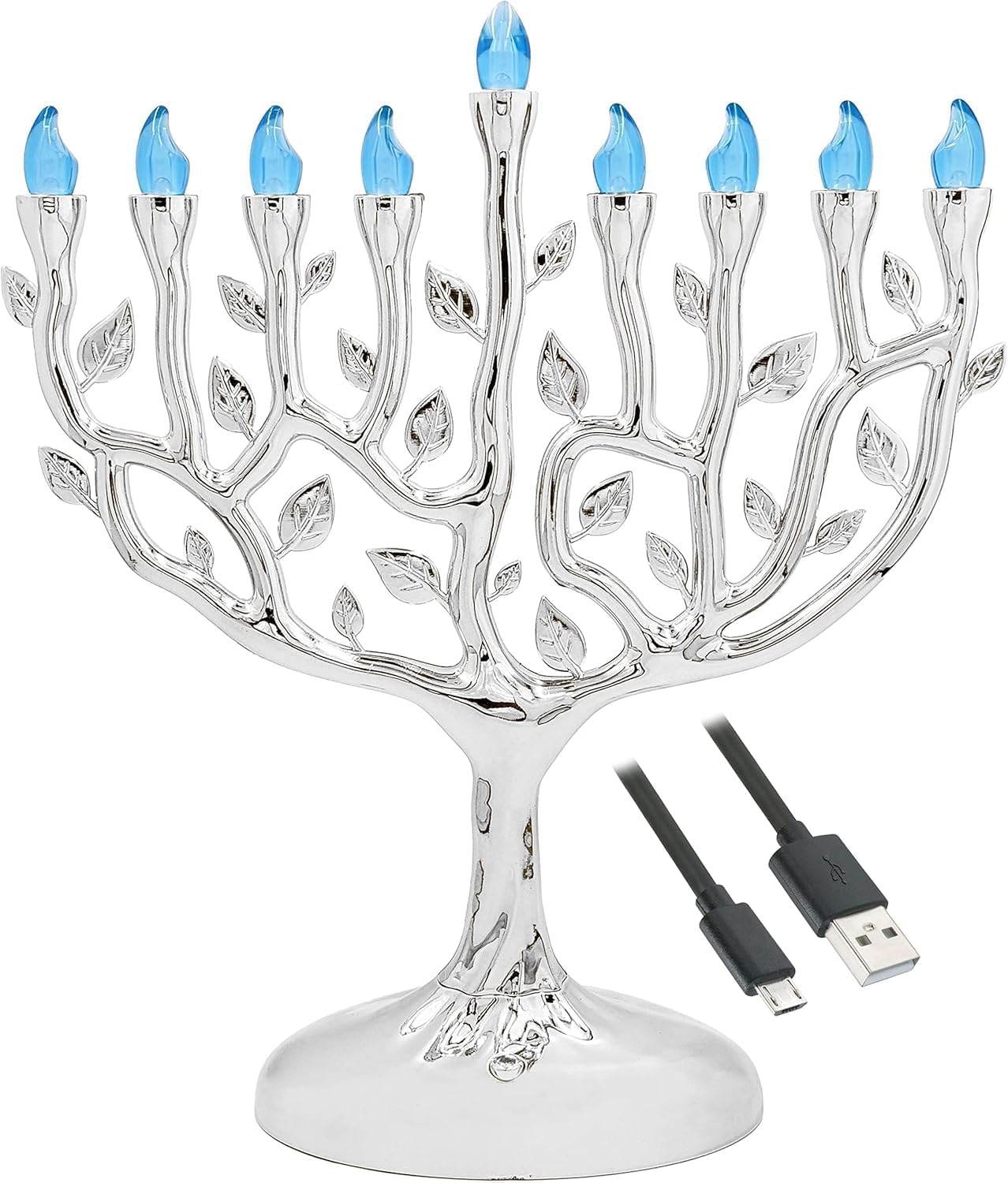 LED Electric Silver Hanukkah Tree of Life Menorah for Celebrations